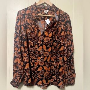 Elan Orange and Black Floral Blouse